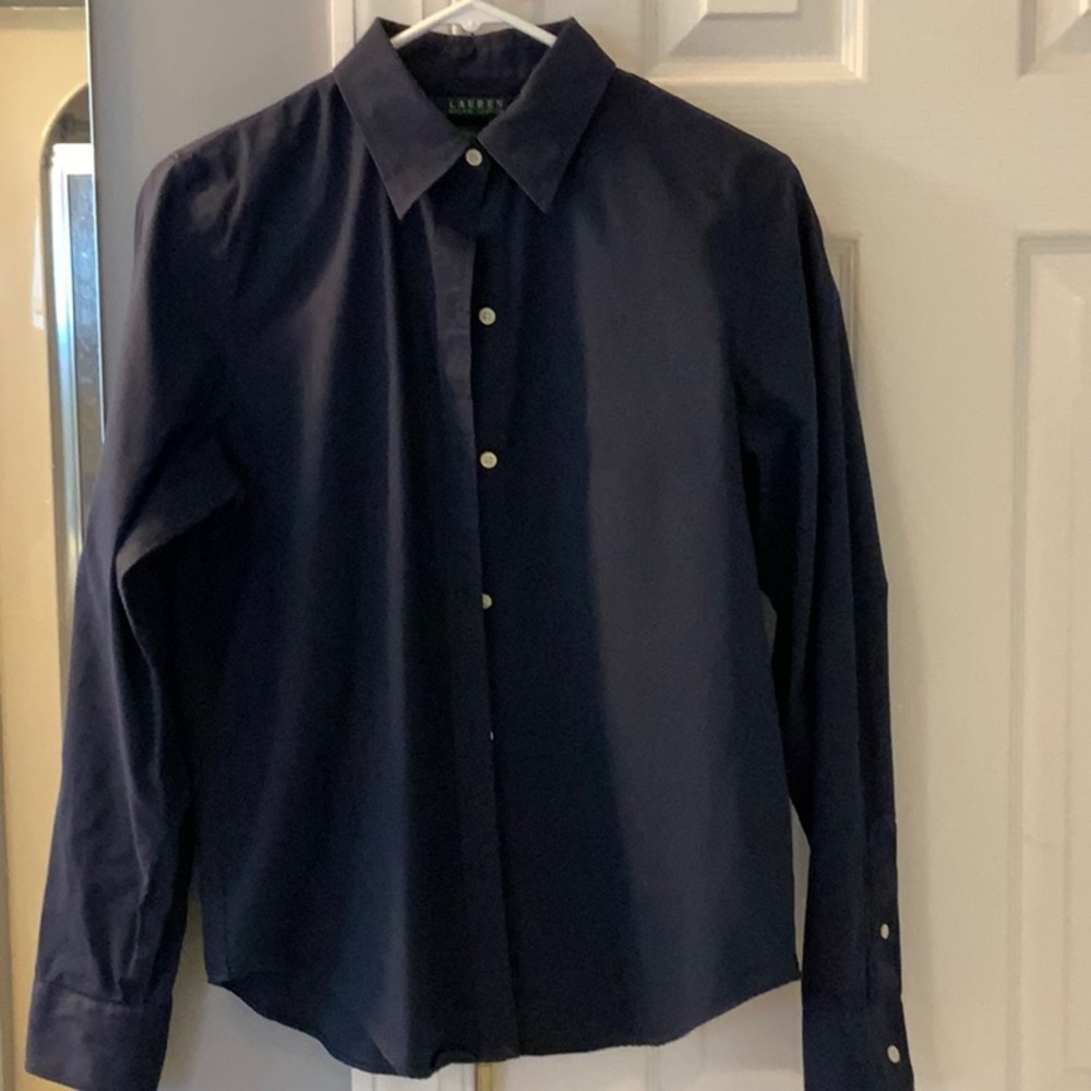 Navy button down blouse